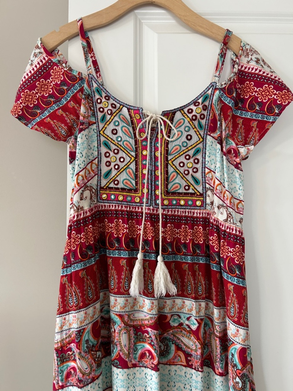 Magic Boho Flutter Sleeve Maxi Dress w Mirrors, Embroidery Sz M w MEASUREMENTS - Picture 14 of 14